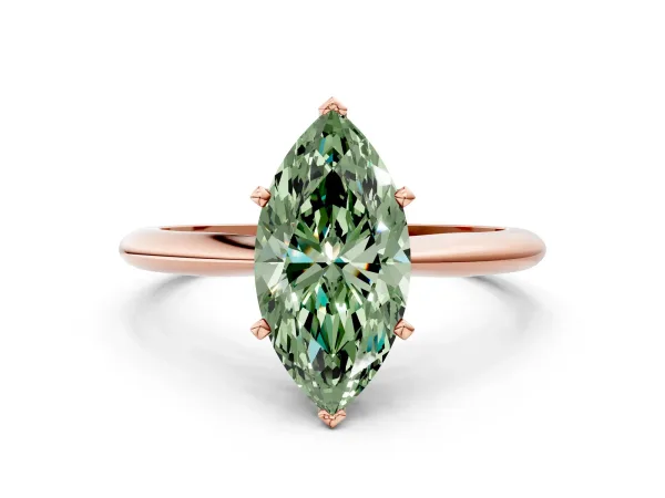 Fancy Green Marquise Cut Diamond Solitaire Engagement Ring with Classic Band and Four-Prong Setting Rose gold