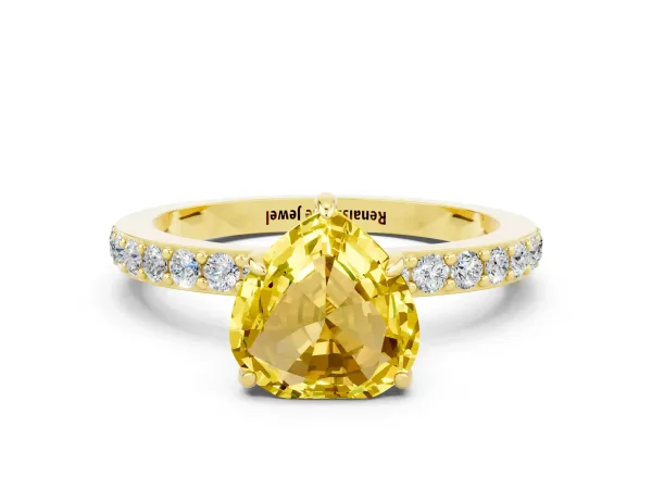 Heart Cut Yellow Sapphire Solitaire Engagement Ring with Pavé Band and Four-Prong Setting Yellow gold