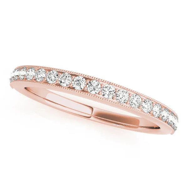 Round Diamond Pavé Set Milgrain Wedding Band Rose gold