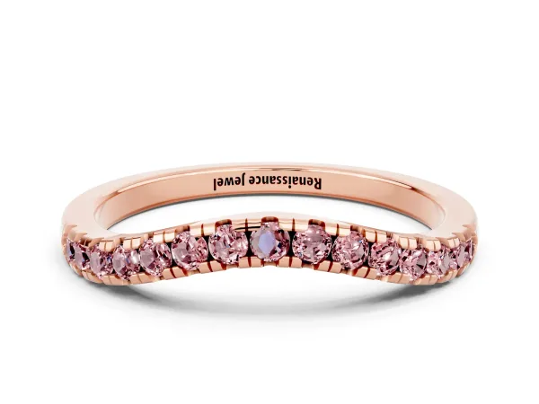 Morganite Pavé Curved Wedding Band Rose gold