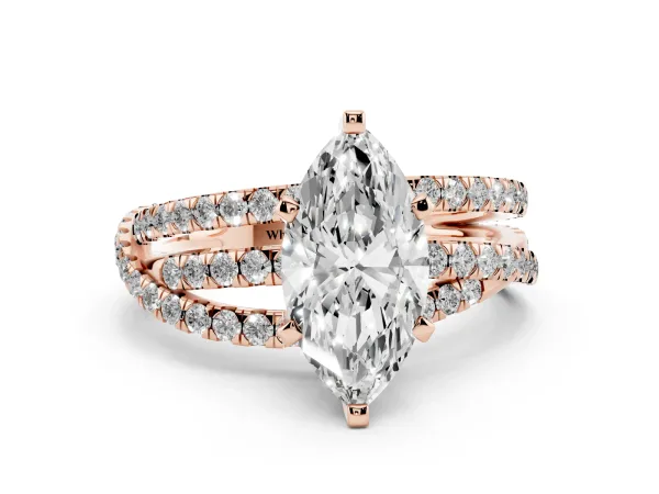 Marquise Cut Solitaire Twist Band with Pavé Setting and Four-Prong Setting Rose gold
