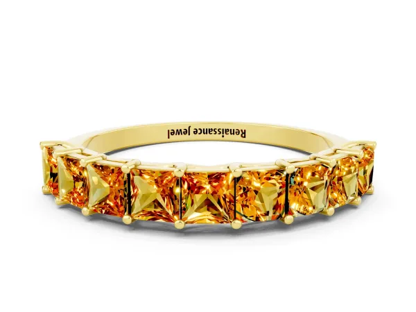 Princess Cut Citrine Channel-Set Eternity Band with Prong Setting Yellow gold