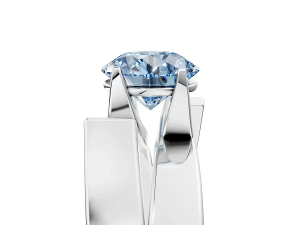 Fancy Blue Modern Tension Set Round Cut Diamond Solitaire Wide Band Ring Platinum