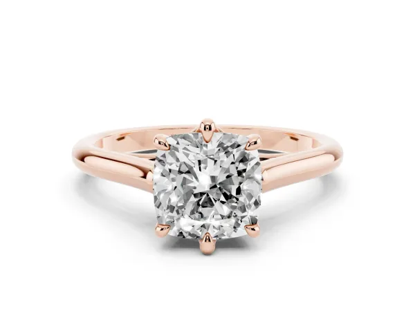 Cushion Cut Solitaire Engagement Ring with Six-Prong Setting and Classic Band Rose gold