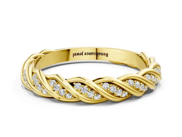 Twisted Pavé Round Diamond Eternity Band with Shared Prong Setting Yellow gold