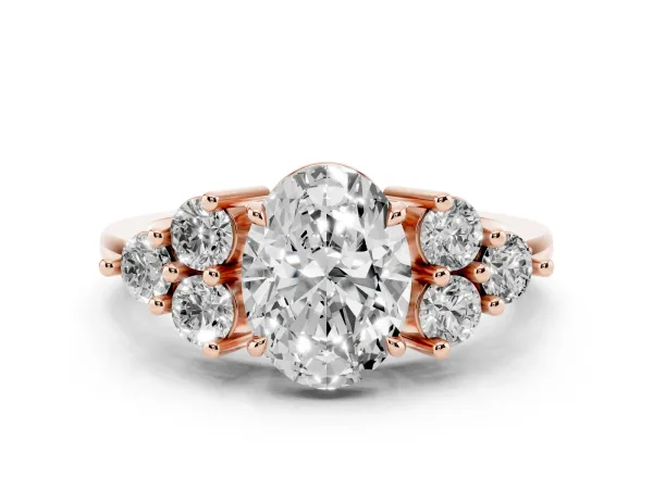Oval Cut Brilliant Diamond Cluster Accent Solitaire Ring with Prong Setting Rose gold