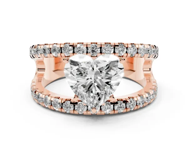Heart Cut Solitaire Split Shank Pave Diamond Ring Rose gold