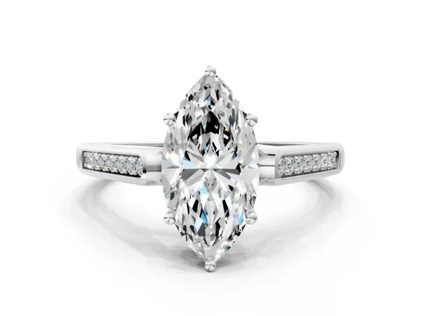 Marquise Cut Solitaire Cathedral Diamond Engagement Ring with Channel-Set Band and Four-Prong Setting Silver