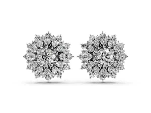 Round Diamond Sunburst Stud Earrings White gold