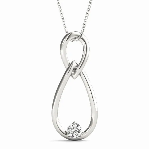 Infinity Teardrop Pendant with Round Diamond in Bezel Setting Silver