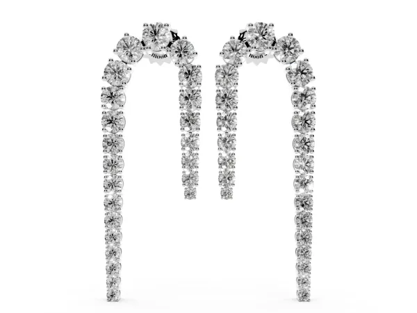 Round Diamond U-Shaped Drop Earrings Platinum