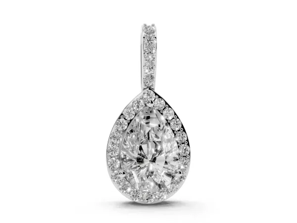 Halo Pear Diamond Pendant with Prong Setting White gold