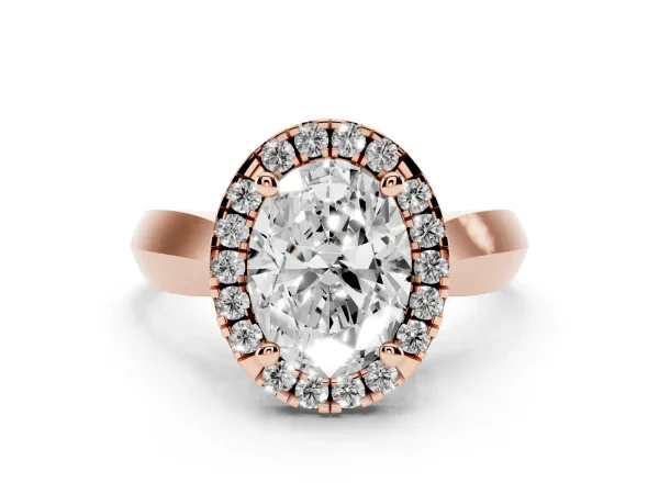 Oval Cut Cut Halo Solitaire Engagement Ring with Square Band and Four-Prong Setting Rose gold