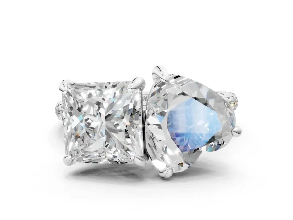 Heart and Princess Toi Moi Ring with Prong Setting and Micro Pave Band Platinum