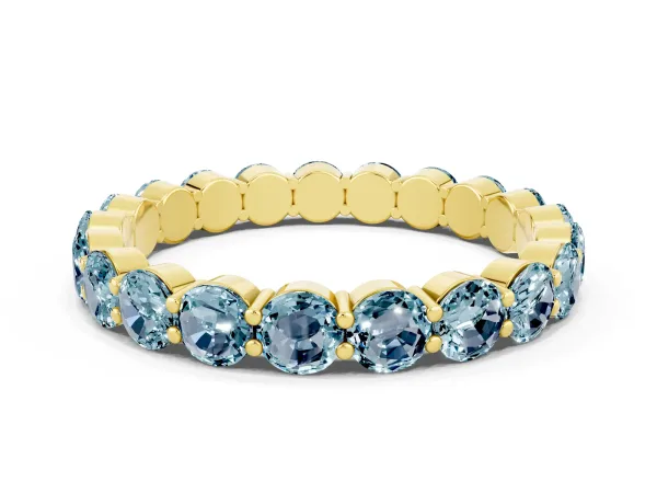 Round Aquamarine Eternity Band with U-Prong Setting Yellow gold