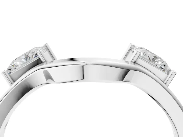 Princess Cut Diamond Two-Stone Open Band Ring with Four-Prong Setting Platinum