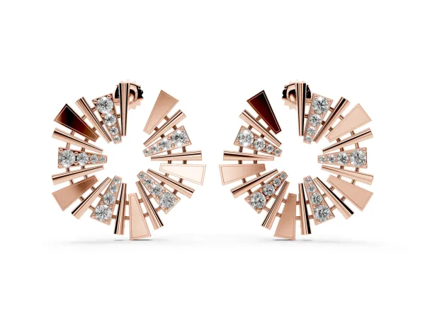 Round Diamond Fanburst Stud Earrings Rose gold