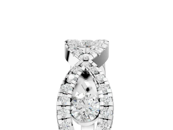 Round Diamond Marquise Halo Twist Band with Pavé Setting Platinum