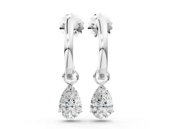 Pear Diamond Drop Earrings with Screw Back Silver