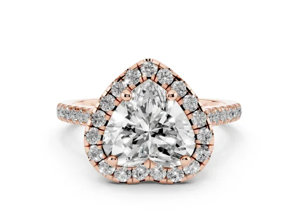 Heart Cut Diamond Cushion Halo Ring with Pavé Band Rose gold