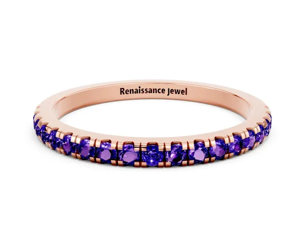 Pavé Round Tanzanite Half Eternity Band with Shared Prong Setting Rose gold