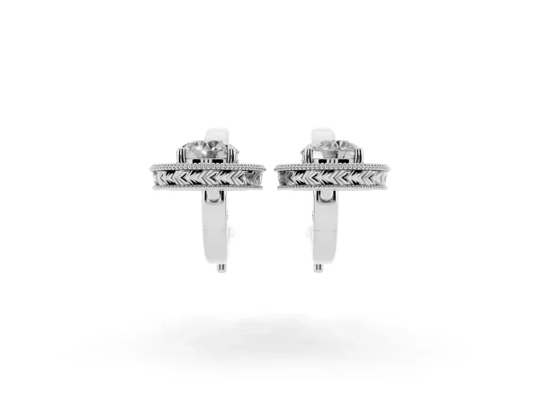 Round Cut Milgrain Bezel Set Leverback Earrings Silver