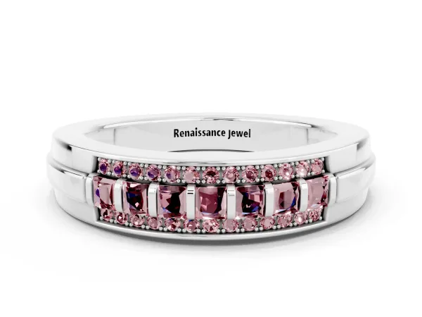 Bar-Set Princess Cut Morganite Pavé Band Platinum