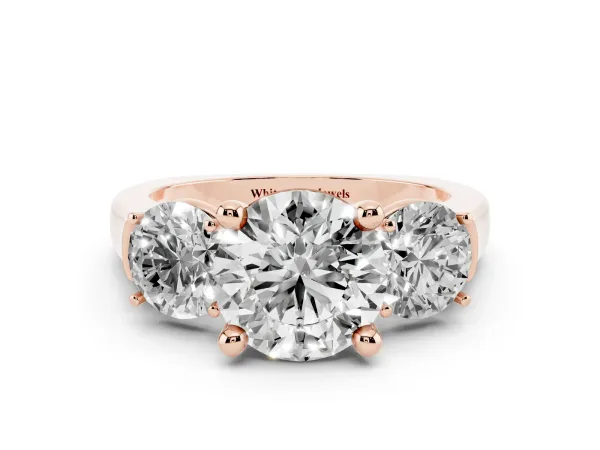 Three-Stone Round Cut Brilliant Diamond Trellis Ring with Comfort Fit Band Rose gold