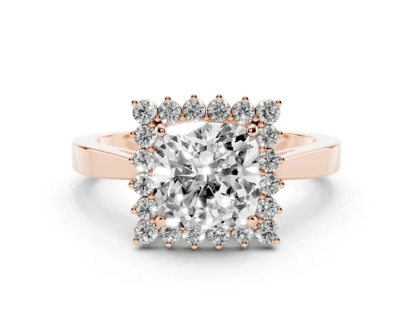 Cushion Cut Cut Diamond Halo Ring with Round Brilliant Halo and Solitaire Band Rose gold