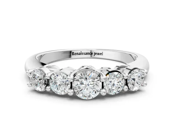 Five-Stone Round Brilliant Diamond Prong Set White Gold Band Platinum