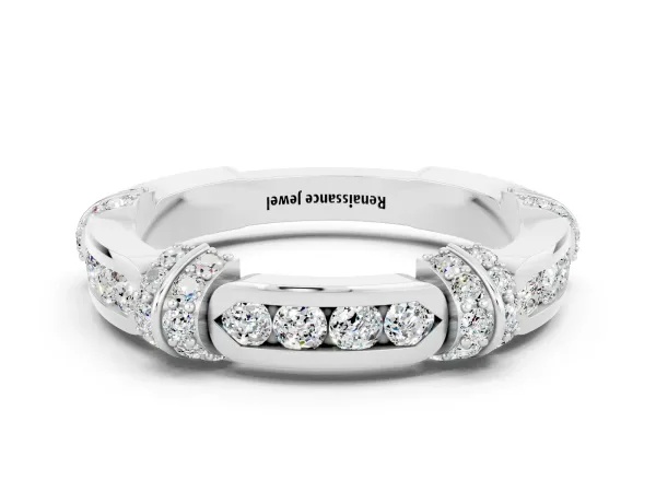 Pavé Round Moissanite Link Band with Bezel Setting Platinum