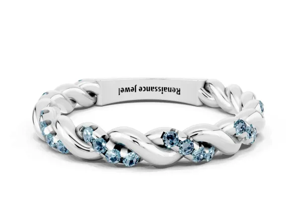 Twisted Pavé Round Aquamarine Eternity Band Platinum