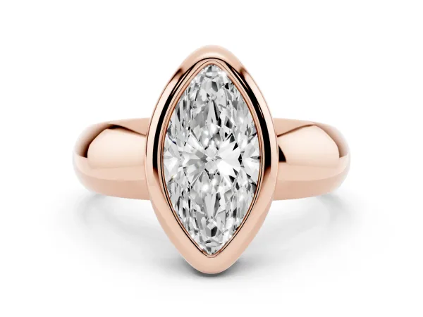 Bezel Set Marquise Cut Solitaire Ring with Wide Band Rose gold