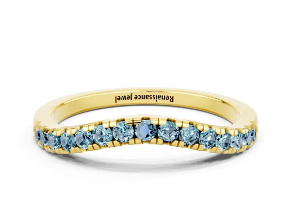 Aquamarine Pavé Curved Wedding Band Yellow gold