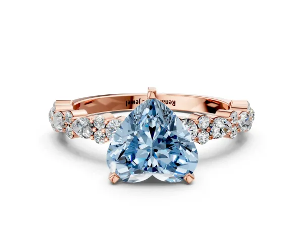 Fancy Blue Heart Cut Diamond Side Stone Solitaire Ring with Round and Four-Prong Setting Rose gold