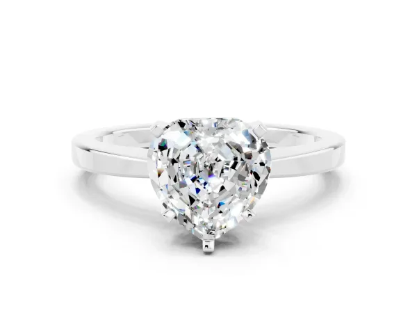 Heart Cut Moissanite Solitaire Engagement Ring with Classic Band and Four-Prong Setting Silver