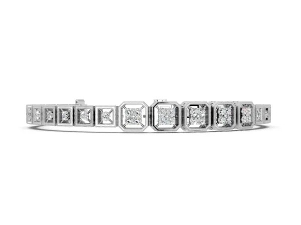 Round Diamond Tennis Bracelet with Milgrain Bezel Setting White gold