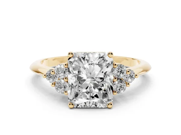 Radiant Cut Cut Diamond Cluster Ring with Solitaire Band and Four-Prong Setting Yellow gold
