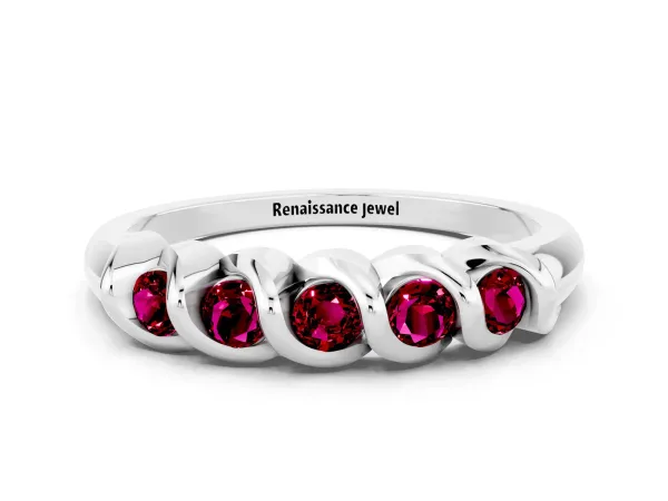 Round Garnet Eternity Band with Twist Prong Setting Platinum