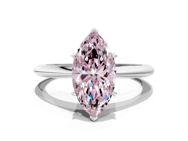 Fancy Pink Marquise Cut Diamond Solitaire Engagement Ring with Classic Band and Four-Prong Setting Silver