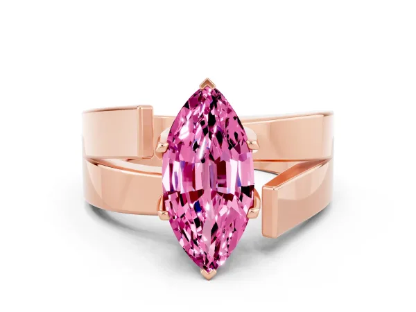 Modern Tension Set Marquise Cut Pink Sapphire Solitaire Wide Band Ring Rose gold