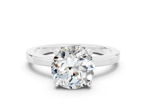 Round Cut Moissanite Solitaire Engagement Ring with Classic Band and Four-Prong Setting Platinum