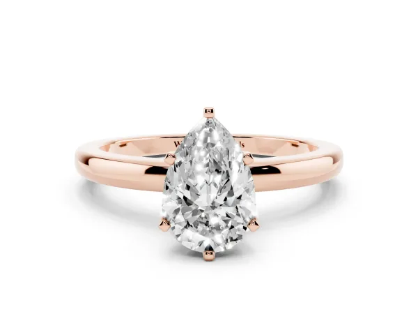 Pear Cut Solitaire Diamond Ring with Six-Prong Setting on a Classic Band Rose gold