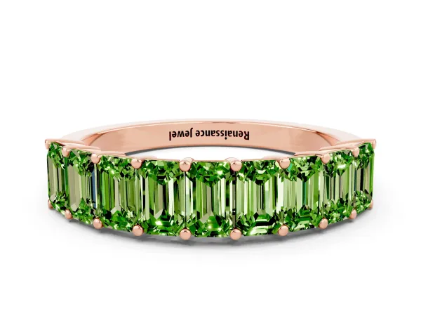 Emerald Cut Peridot Prong-Set Eternity Band Rose gold