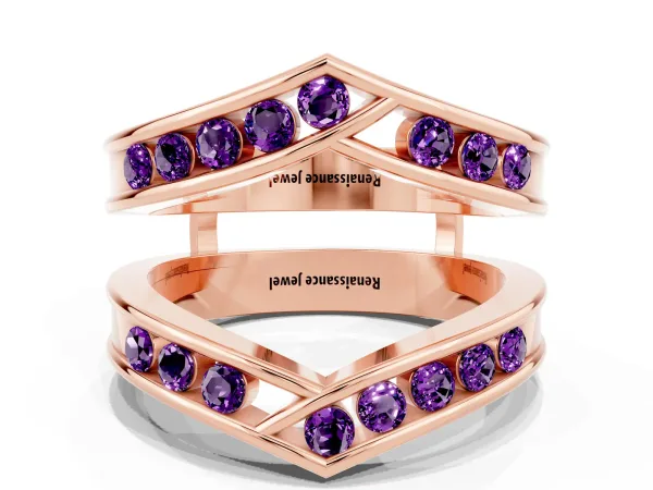 Round Amethyst Channel-Set Chevron Band Rose gold