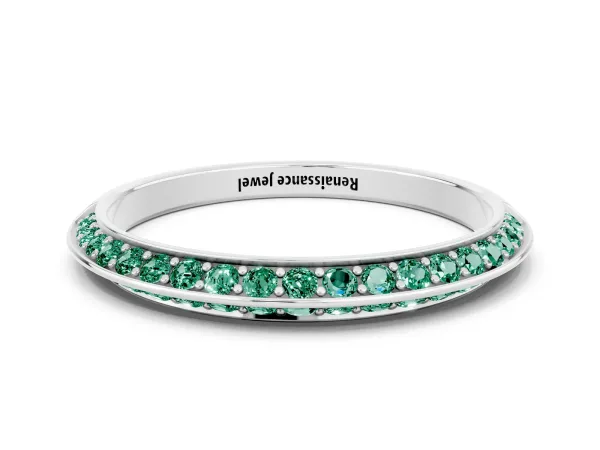 Double Row Pavé Round Green Sapphire Eternity Band with Channel Setting Platinum