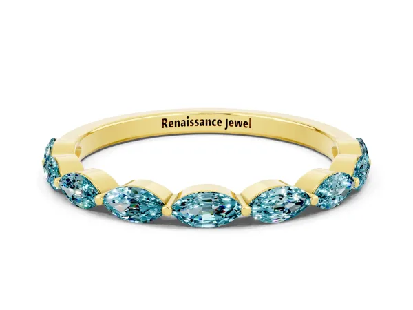 Marquise Blue Topaz Half Eternity Band with Prong Setting Yellow gold
