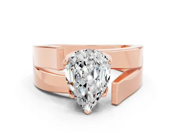 Modern Tension Set Pear Cut Moissanite Solitaire Wide Band Ring Rose gold