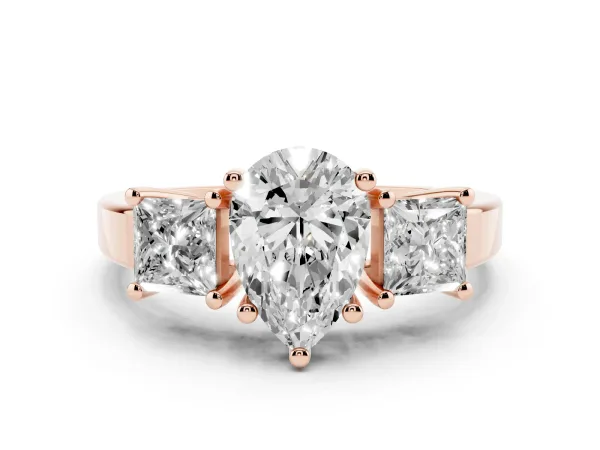 Three-Stone Pear Cut Cut Solitaire Ring with Prong Setting Rose gold