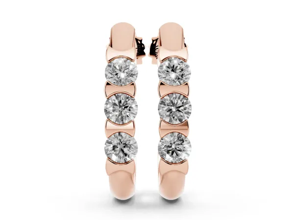 Channel Set Round Diamond Hoop Earrings with Claw Prong Setting Rose gold